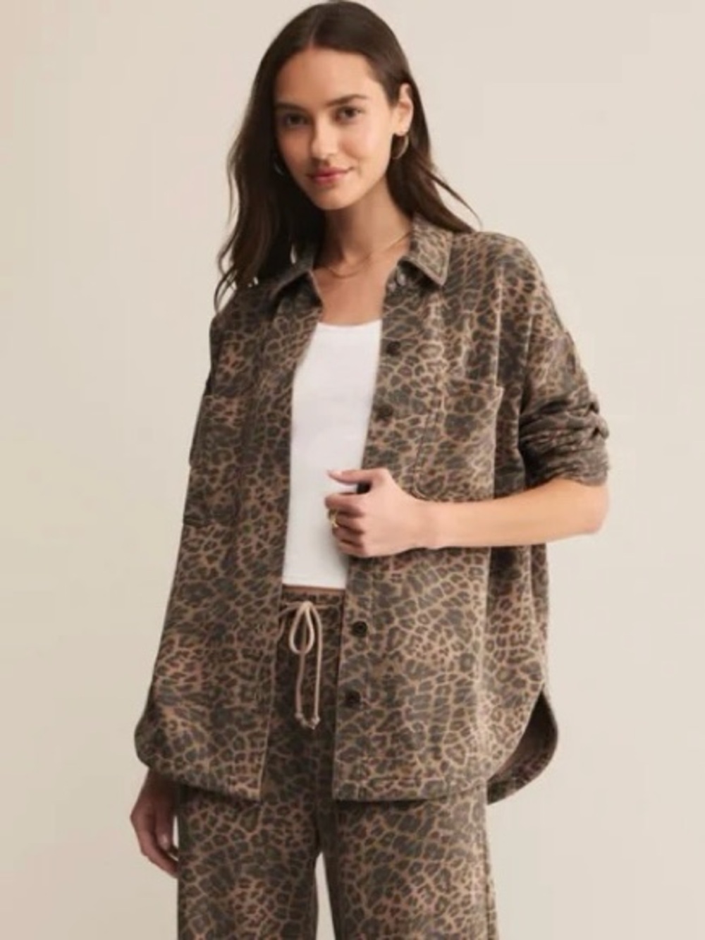 Z supply Leopard Print Button-Front Shacket - Brown jacket NWT M
